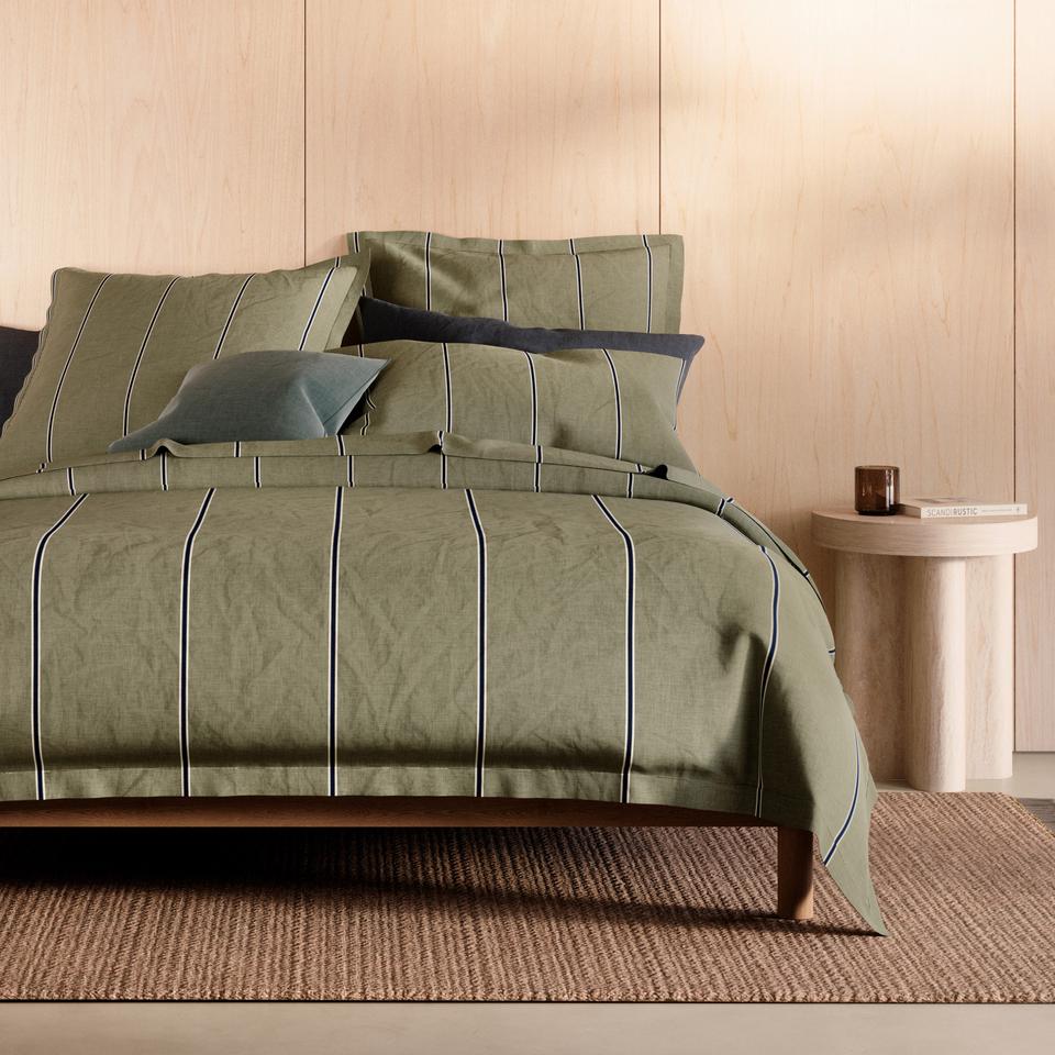 Abbotson European Flax Linen Stripe Tailored Quilt Cover in Thyme