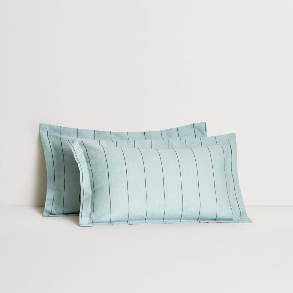 Abbotson European Flax Linen Stripe Tailored Pillowcase Pair in Ice