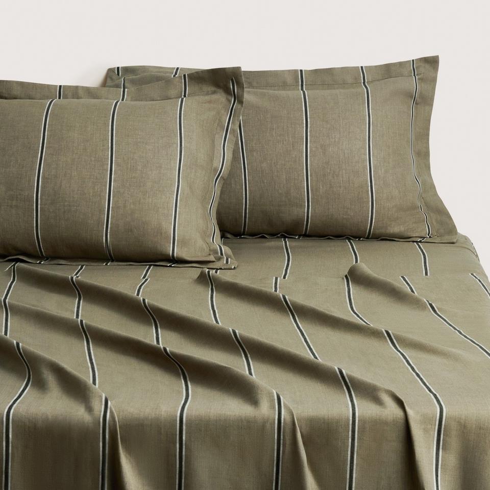 Abbotson Linen Stripe Flat Sheet in Thyme