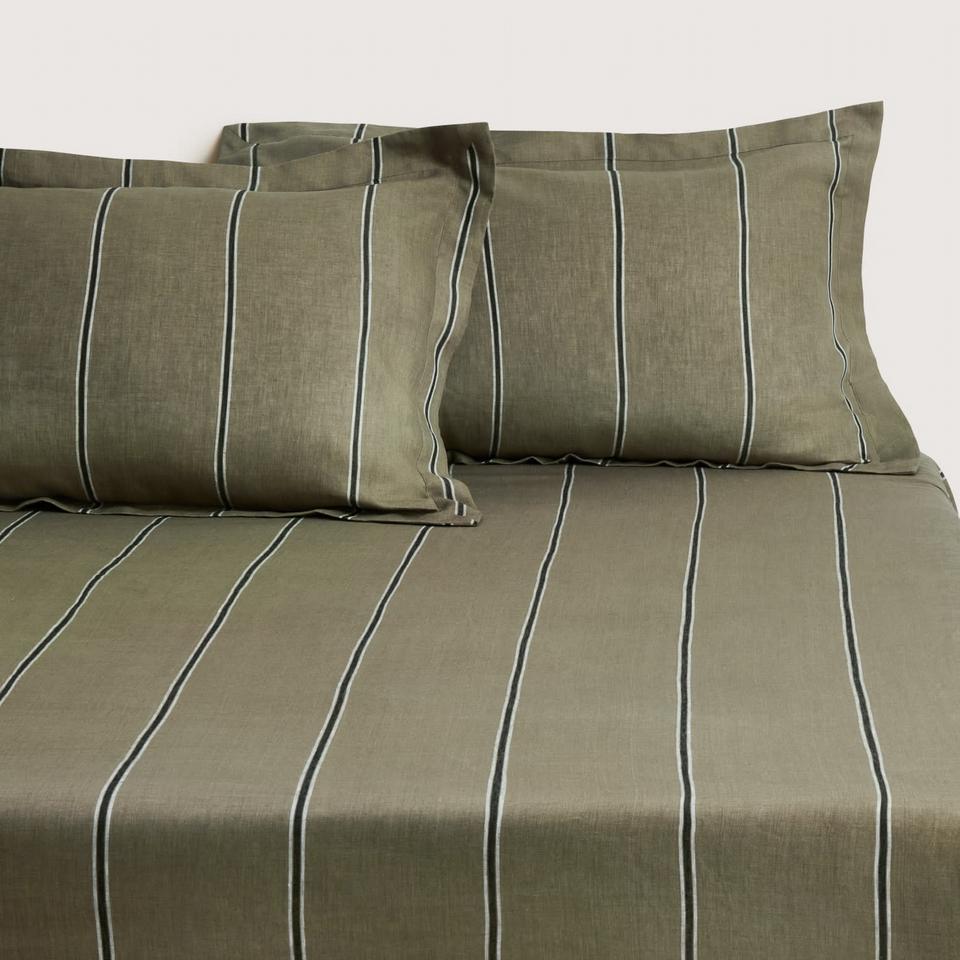 Abbotson Linen Stripe Fitted Sheet in Thyme