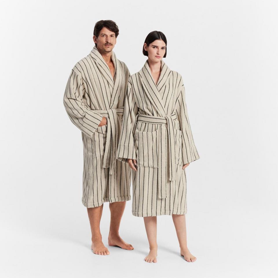 Aven Stripe Robe in Limestone