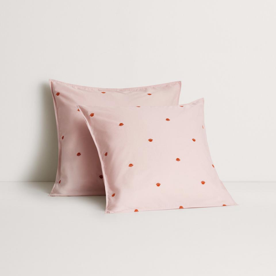 Bayley Shell Washed Percale European Pillowcase Pair in Lychee