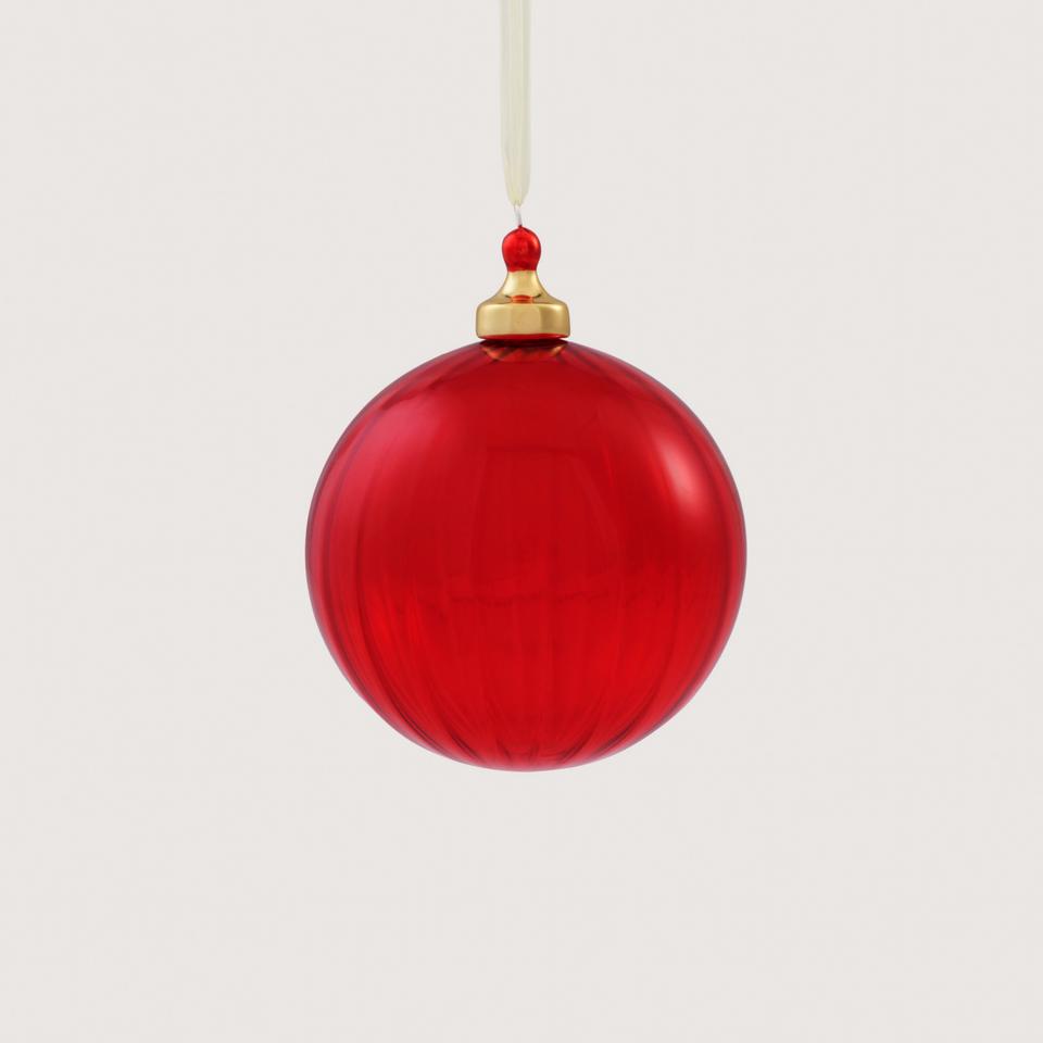 Ribbed Glass Ball in Poppy