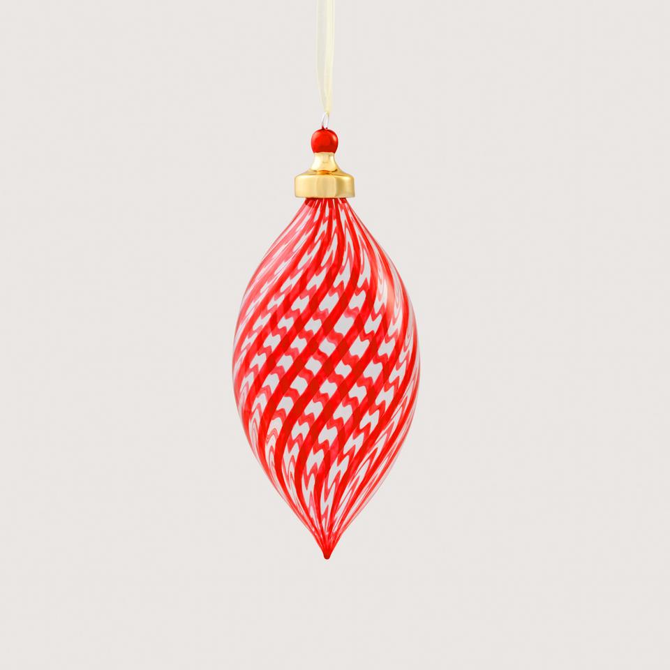 Vertical Stripe Clear Finial in Poppy