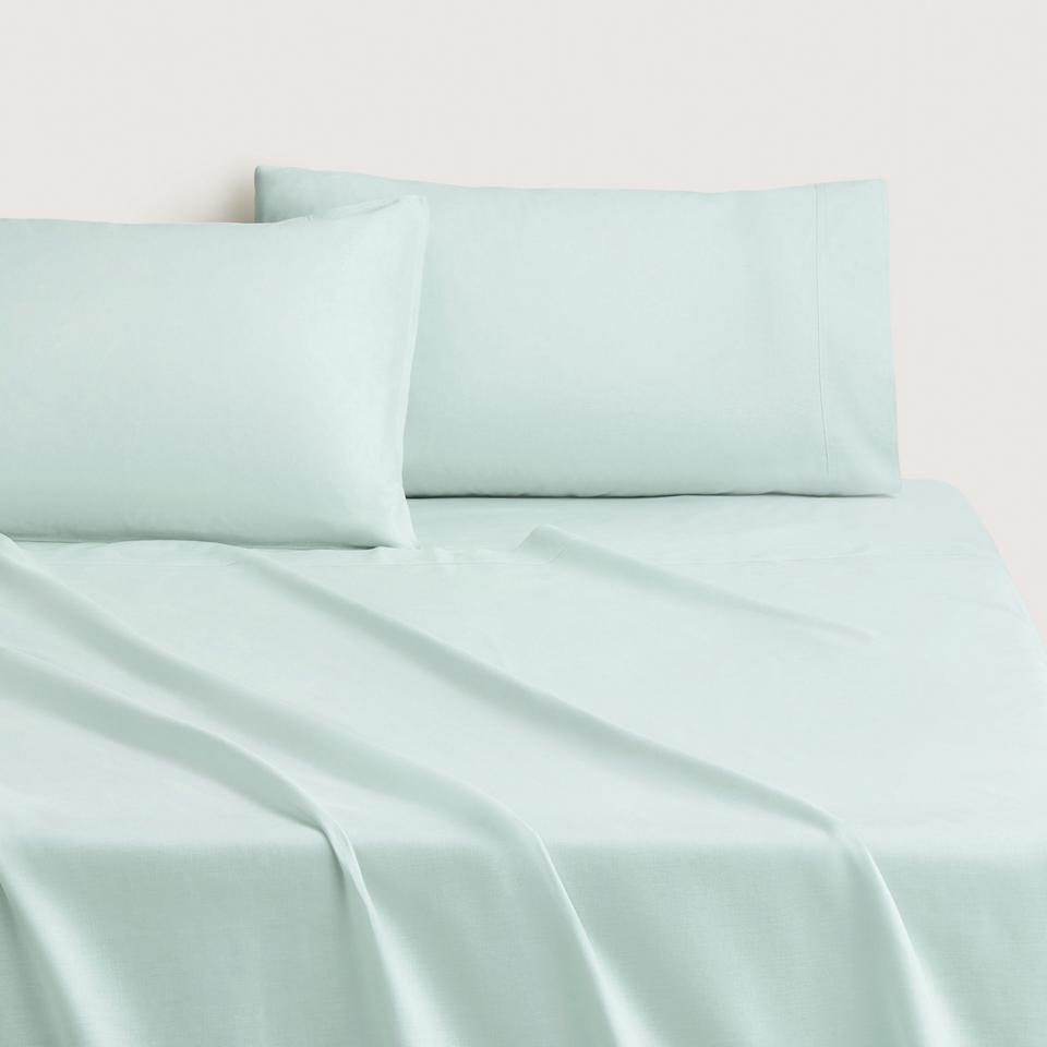Sheridan Washed Linen Cotton Flat Sheet in Mintcream