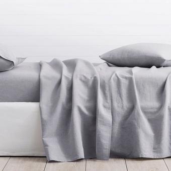 Sheridan Washed Linen Cotton Flat Sheet (Grey)