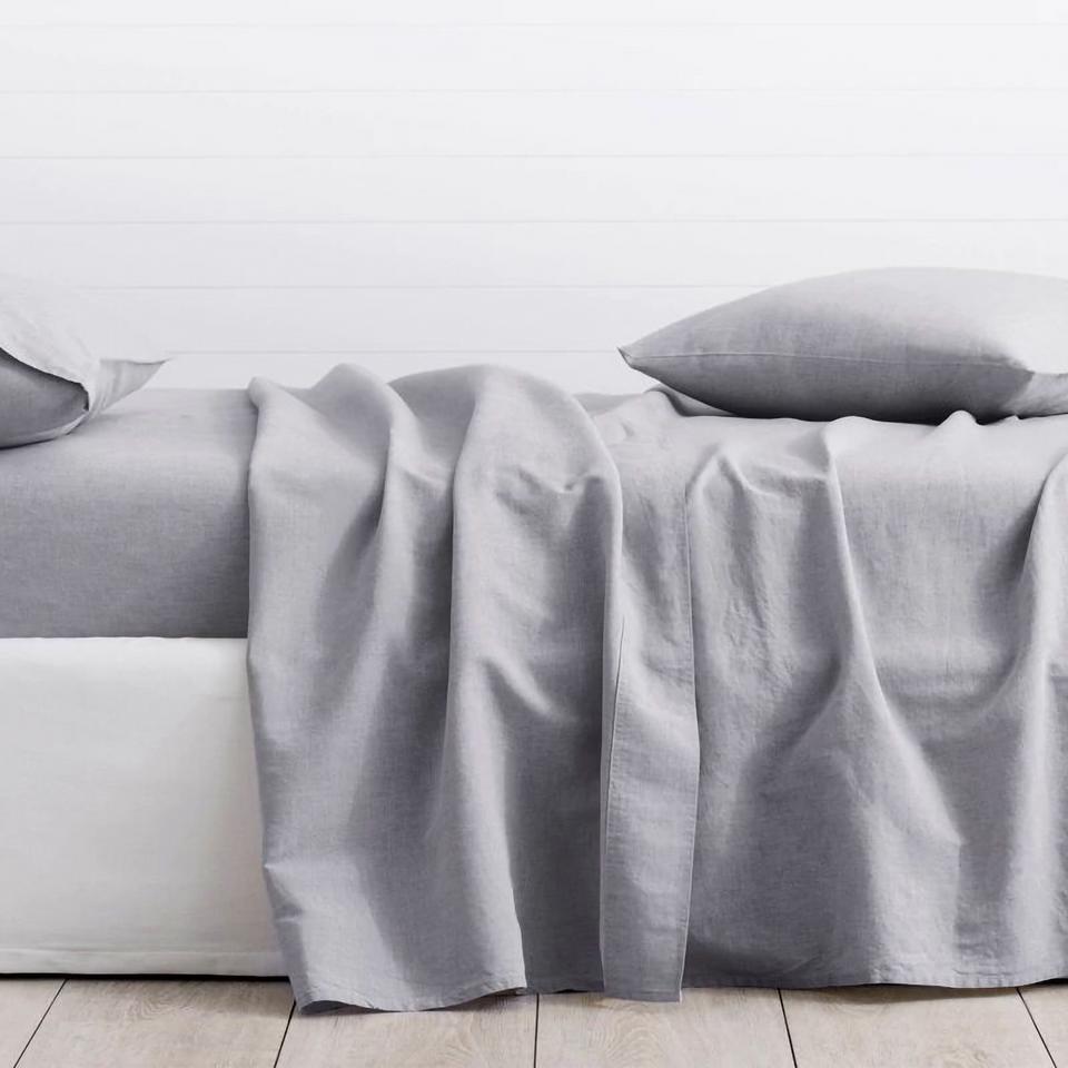 Sheridan Washed Linen Cotton Flat Sheet Grey