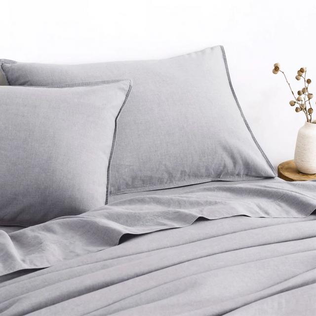 Sheridan Washed Linen Cotton Flat Sheet Grey