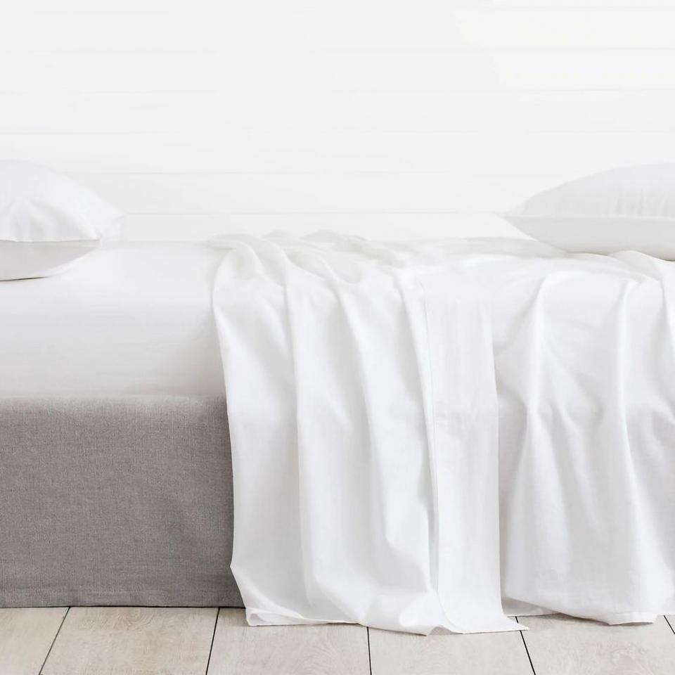 Sheridan Washed Linen Cotton Flat Sheet White