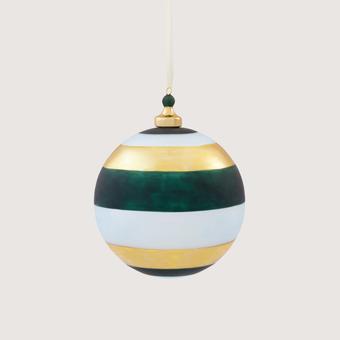 Sheridan Wide Stripe Metallic 12cm Glass Ball (ivy/breeze)
